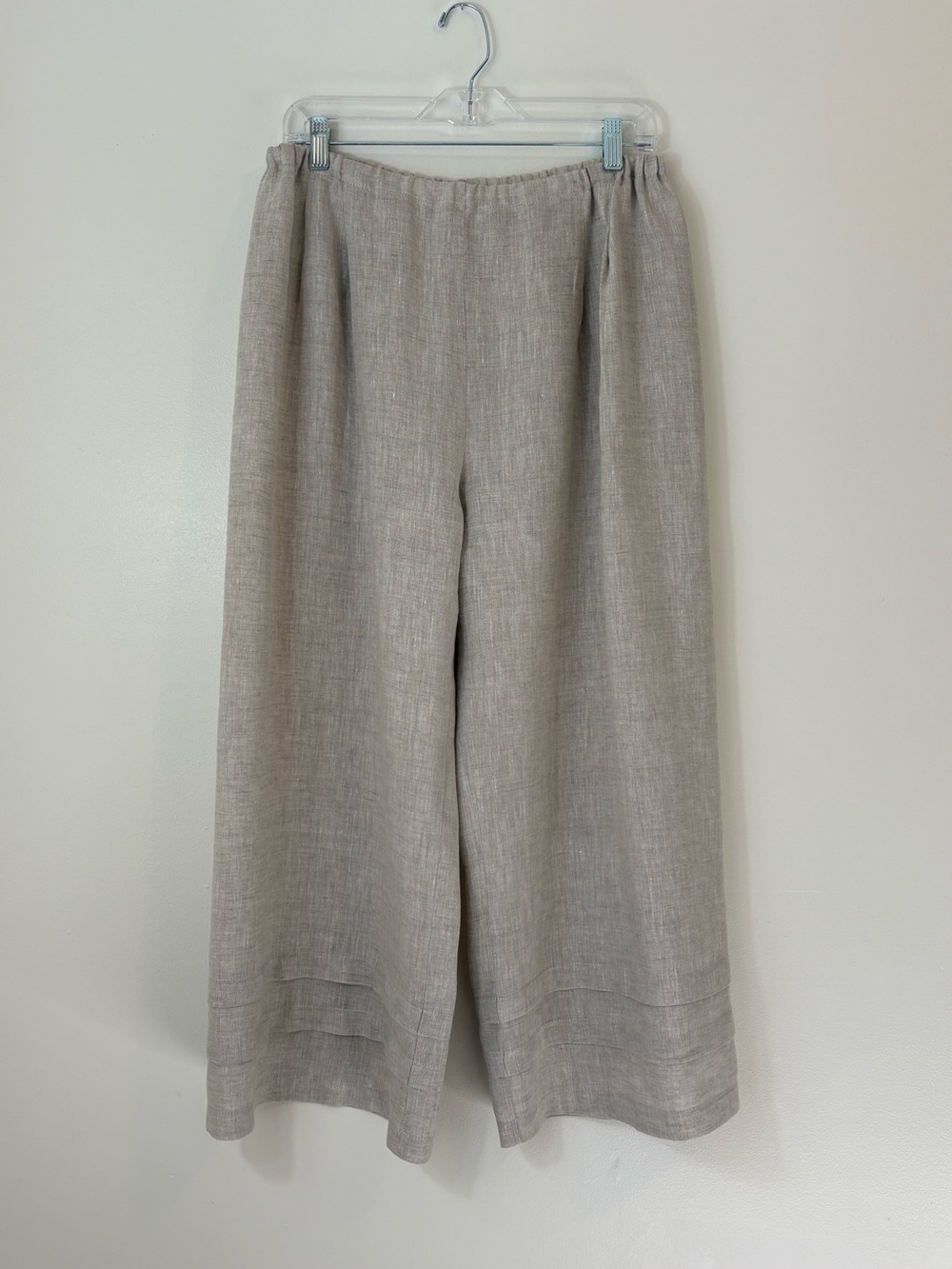 Go Lightly Adria 100% Linen Wide Leg Cropped Pants Layered Hem Size 10-12